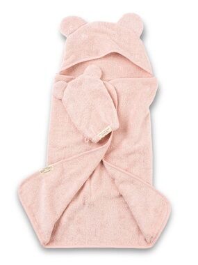 NWT Bella Tunno Infant Hooded Towel + Wash Mitt Set, Color Blush